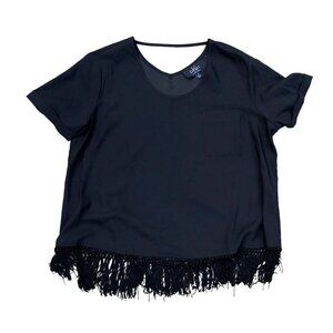 DASH BY KARDASHIAN Blouse Top Shirt Women's MEDIUM Black Tassel Scoop Neck​​​​